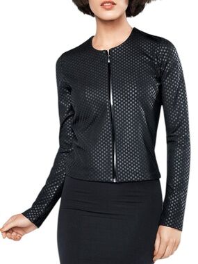 Wolford Fabienne Cardigan Black Gloss Polka Dot Zip Jacket EU 38 US 8 Women’s